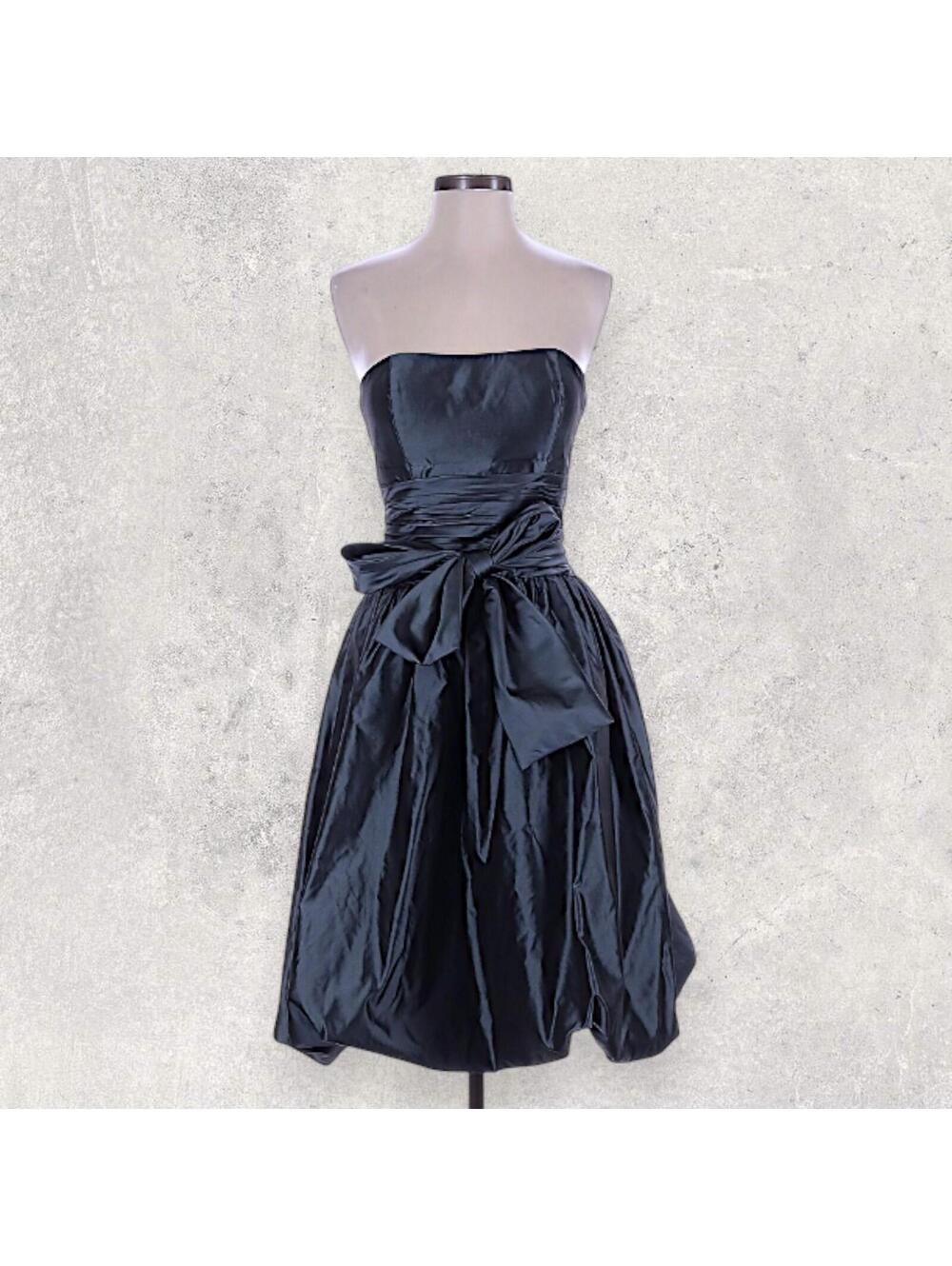 Willa Han 100% Silk Made in USA Strapless Bow Black Cocktail Party Dress Size 4